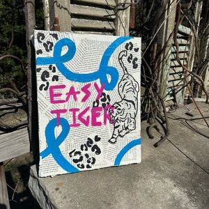 Easy Tiger Canvas Art with Blue and Pink Accents